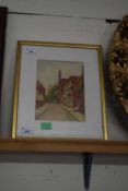 19TH CENTURY STUDY OF FIGURES ON A STREET SCENE WATERCOLOUR FRAMED AND GLAZED