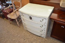 20TH CENTURY BOW FRONT WHITE FOUR DRAWER BEDROOM CHEST, 76CM WIDE