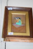 Indian, Early 20th Century, A seated lady carrying a dove. Oil on panel. 7.5x5ins