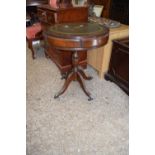 REPRODUCTION MAHOGANY VENEERED LEATHER TOPPED OCCASIONAL TABLE, TOP 50CM DIAM