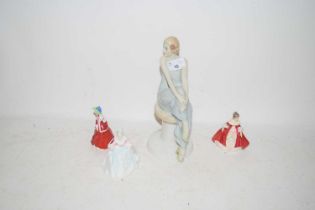 ROYAL DOULTON FIGURINE 'REFLECTION' TOGETHER WITH THREE SMALLER DOULTON FIGURINES (4)