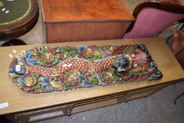 20TH CENTURY SOUTH EAST ASIAN PAINTED WOODEN WALL HANGING DECORATED WITH A DRAGON