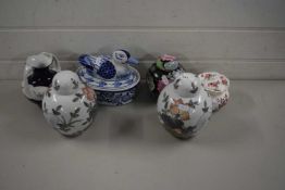 MIXED CERAMICS TO INCLUDE MODERN GINGER JARS, DUCK FORMED DISH ETC