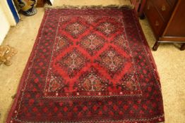 CONTEMPORARY WOOL FLOOR RUG DECORATED WITH LOZENGES ON A RED BACKGROUND, 200CM LONG