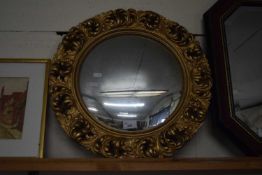 MODERN CIRCULAR CONVEX WALL MIRROR IN GILT EFFECT FRAME 49CM