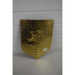 BRASS FINISH WALL PLAQUE WITH HERALDIC LION DETAIL