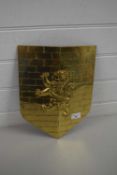 BRASS FINISH WALL PLAQUE WITH HERALDIC LION DETAIL