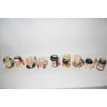 NINE SMALL ROYAL DOULTON CHARACTER JUGS TO INCLUDE THE SOLDIER, THE LAWYER, JOHN DOULTON, KING