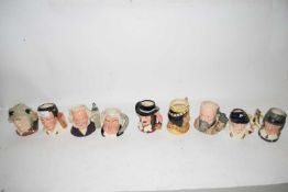 NINE SMALL ROYAL DOULTON CHARACTER JUGS TO INCLUDE THE SOLDIER, THE LAWYER, JOHN DOULTON, KING