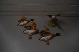 SET OF THREE CERAMIC WALL DUCKS TOGETHER WITH A FURTHER SPODE MODEL 'THE MALLARD' (4)