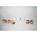 FIVE SMALL ROYAL DOULTON CHARACTER JUGS TO INCLUDE OLD SALT, SIR STANLEY MATTHEWS, WINSTON CHURCHILL