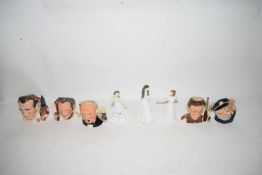 FIVE SMALL ROYAL DOULTON CHARACTER JUGS TO INCLUDE OLD SALT, SIR STANLEY MATTHEWS, WINSTON CHURCHILL