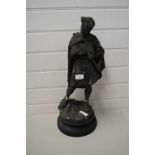 BRONZED FINISHED PLASTER MODEL OF A ROMAN SOLDIER RASIED ON CIRCULAR BASE