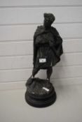 BRONZED FINISHED PLASTER MODEL OF A ROMAN SOLDIER RASIED ON CIRCULAR BASE