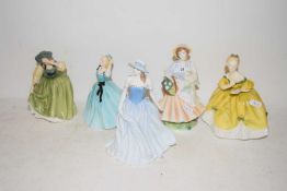 FIVE VARIOUS ROYAL DOULTON AND ROYAL WORCESTER FIGURINES TO INCLUDE 'MARKET DAY', 'BUTTERCUP' AND