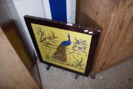 NEEDLEWORK FIRE SCREEN DECORATED WITH PEACOCKS