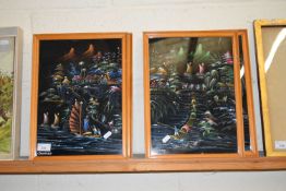 GROUP OF FOUR ORIENTAL PICTURES REPRESENTING THE SEASONS FRAMED AND GLAZED