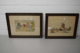 C NICHOLS, PAIR OF STUDIES, WINDMILL AND RURAL BUILDINGS, F/G