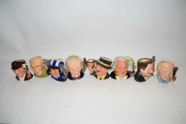 EIGHT ROYAL DOULTON SMALL CHARACTER JUGS TO INCLUDE MURRY WALKER, JOHN SHORTER, WILLIE CARSON,