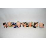 EIGHT ROYAL DOULTON SMALL CHARACTER JUGS TO INCLUDE MURRY WALKER, JOHN SHORTER, WILLIE CARSON,