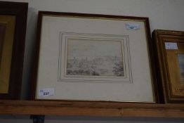 British 20th Century, Preparatory Sketch of an unidentified English Town. Pencil and wash. 4.5x6ins