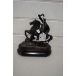 BRONZED SPELTER MODEL OF A KNIGHT ON HORSEBACK