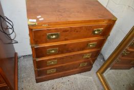 REPRODUCTION YEW WOOD VENEERED MILITARY STYLE SMALL FOUR DRAWER CHEST WITH FOLD-OVER TOP, 61CM WIDE