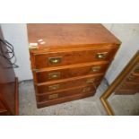 REPRODUCTION YEW WOOD VENEERED MILITARY STYLE SMALL FOUR DRAWER CHEST WITH FOLD-OVER TOP, 61CM WIDE