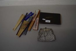 VARIOUS FANS, AUTOGRAPH ALBUM, EVENING BAG ETC