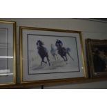 JOHN SKEEPING COLOURED PRINT, RACE HORSES LIMITED EDITION SIGNED IN PENCIL BY PETER O'SULLEVAN,