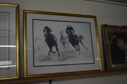 JOHN SKEEPING COLOURED PRINT, RACE HORSES LIMITED EDITION SIGNED IN PENCIL BY PETER O'SULLEVAN,