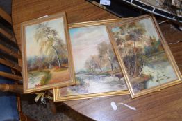 THREE EARLY 20TH CENTURY STUDIES OF RIVERSIDE SCENES, OIL ON BOARD, SIGNED C F RUMP