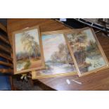 THREE EARLY 20TH CENTURY STUDIES OF RIVERSIDE SCENES, OIL ON BOARD, SIGNED C F RUMP