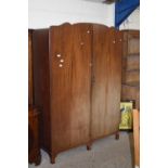 MAHOGANY VENEERED ARCH TOP DOUBLE DOOR WARDROBE, 140CM WIDE