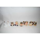 SIX SMALL ROYAL DOULTON CHARACTER JUGS TO INCLUDE GEORGE VI, QUEEN ELIZABETH II CORINATION AND