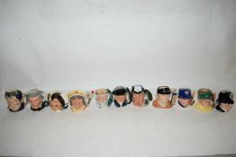 ELEVEN SMALL ROYAL DOULTON CHARACTER JUGS TO INCLUDE THE WALRUS AND CARPENTER, THE GOLFER,