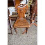 VICTORIAN OAK HALL CHAIR WITH CARVED DETAIL TO BACK