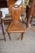 VICTORIAN OAK HALL CHAIR WITH CARVED DETAIL TO BACK