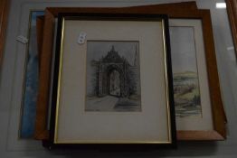 MIXED PICTURES TO INCLUDE A STUDY OF THE ERPINGHAM GATE NORWICH, TWO WATERCOLOURS, RURAL SCENES