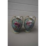 PAIR OF DOUBLE HANDLED FLORAL VASES
