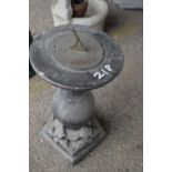 Brass sundial on a composite plinth, height approx 50cm