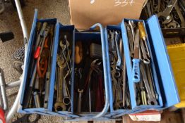 Tool box including contents, spanners, pliers etc