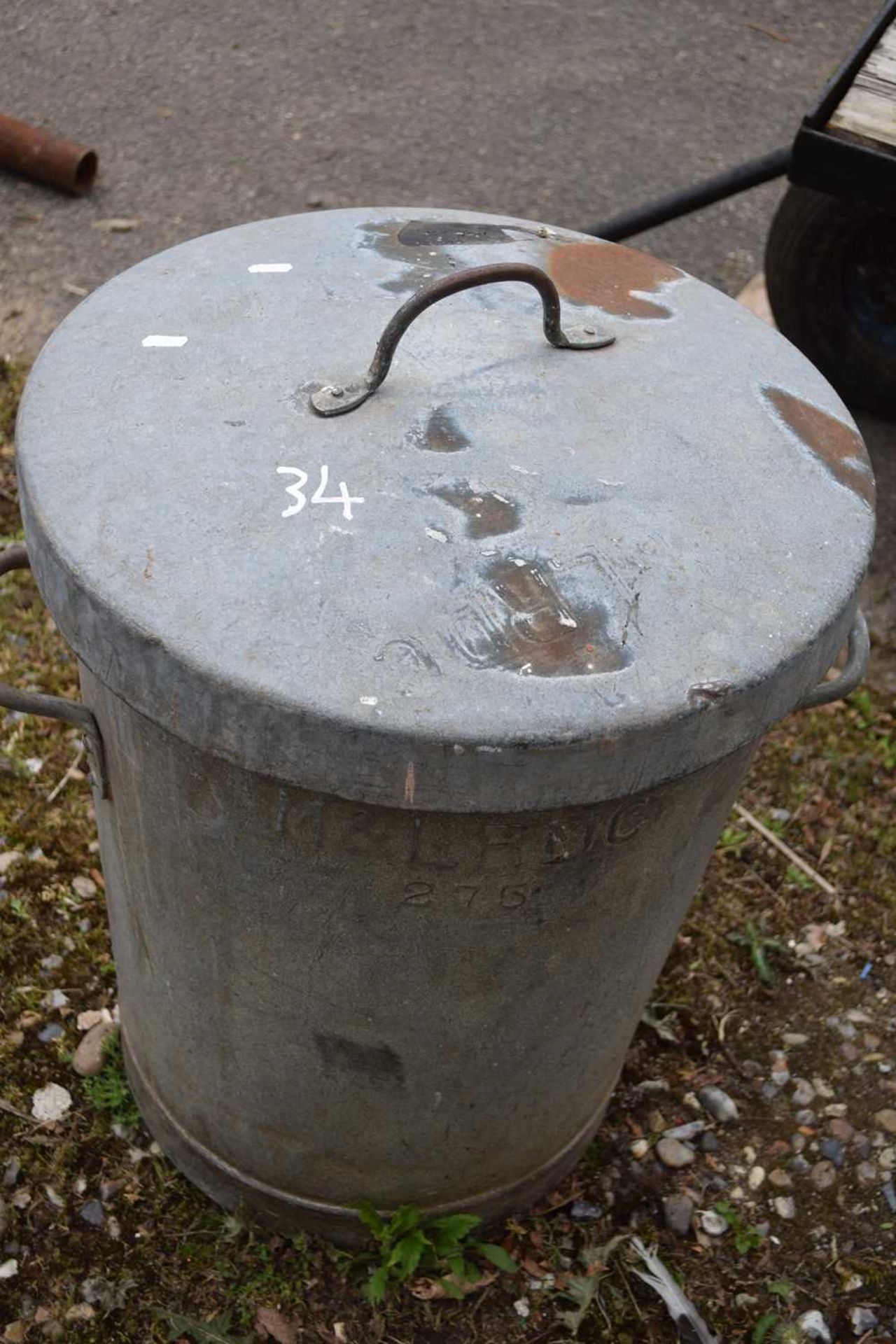 Galvanised dustbin with lid, approx 2.5 cubic ft