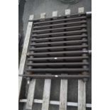 Cast iron radiator on legs, width approx 80cm, height 76cm