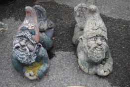 Pair of composite garden gnomes, length approx 50cm, height approx 40cm