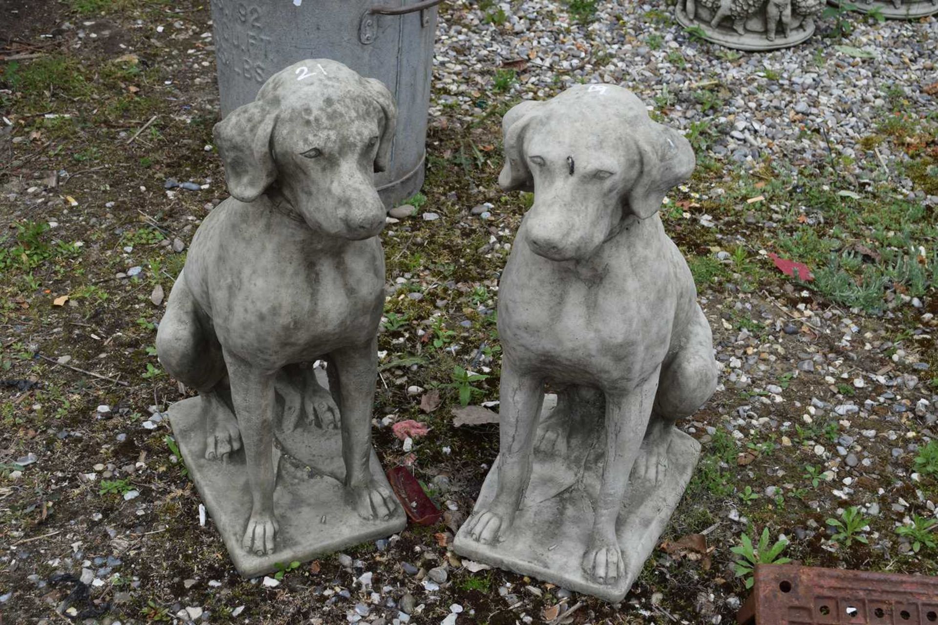 Pair of composite seated hounds, height approx 70cm