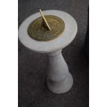 Composite stone pedestal with a brass sundial, height approx 65cm