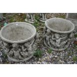 Pair of composite plant pots, height approx 30cm, width approx 40cm