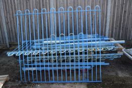 Large quantity of metal railings and posts, railing height approx 110cm, length 270cm