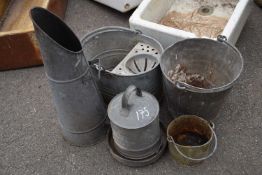 Quantity of galvanised items to include bucket, coal scuttle etc